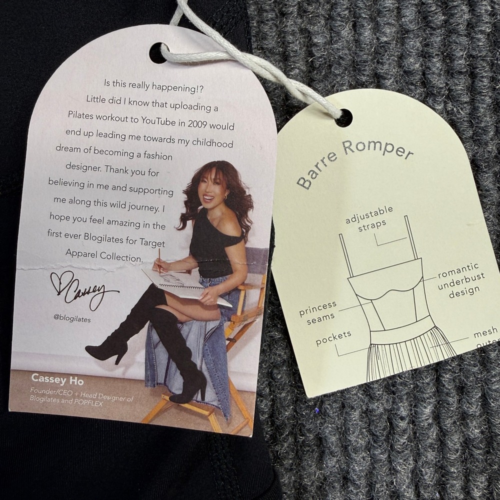 NWT Blogilates Barre Romper MEDIUM Jet Black Activewear Skirt Bodysuit Pockets - Picture 5 of 13